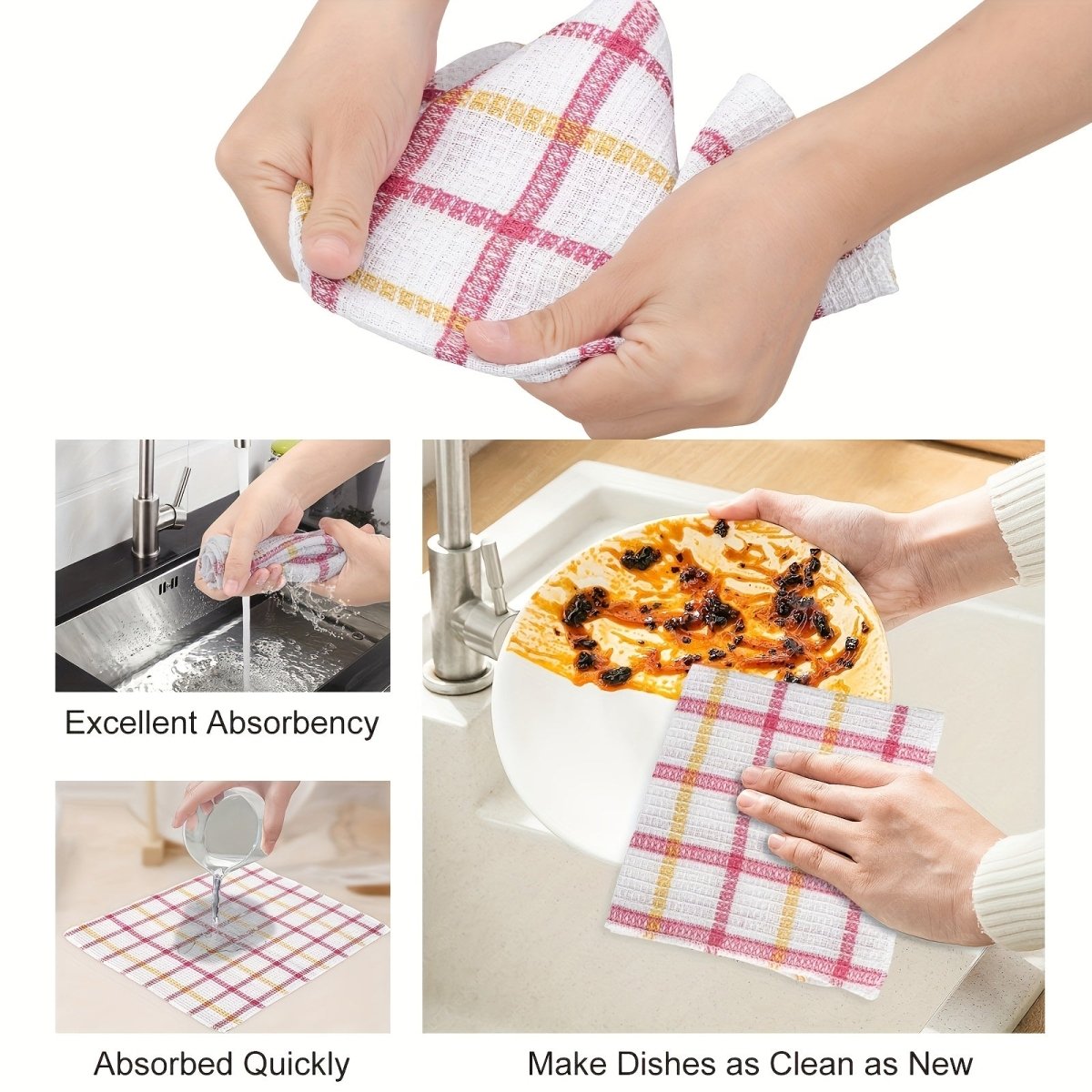 [Super Absorbent Dishcloths] 15pcs Super Absorbent Kitchen Dishcloths | Quick - Drying, Lint - Free, for Dishwashing, Countertops, Bathroom - Multi - Purpose Household Cleaning Towels (12/Box), Dish Drying, Checkered Pattern, Soft - Buy That Thang