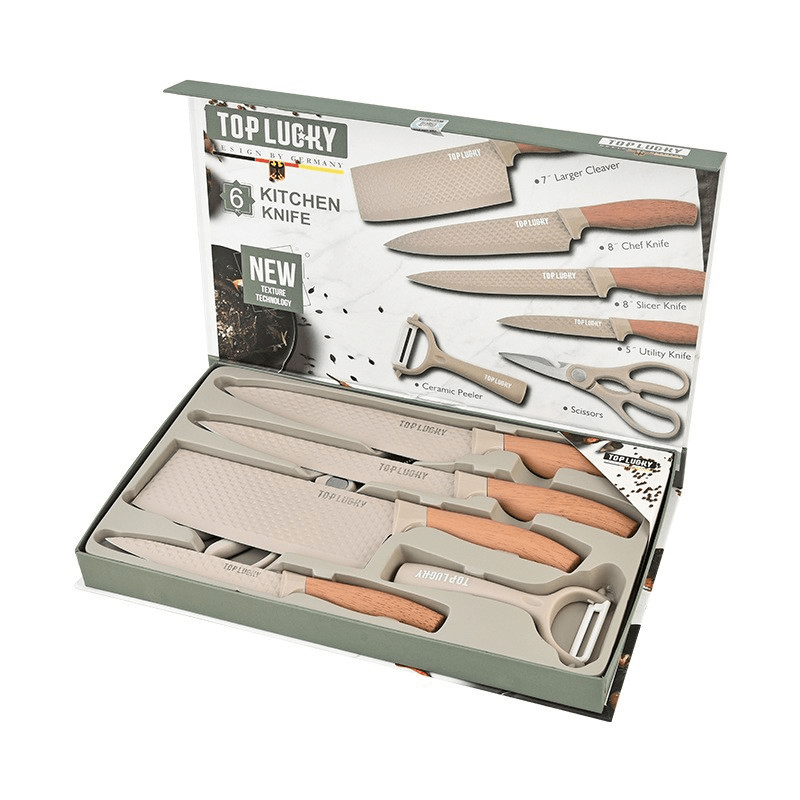 6pcs Professional Kitchen Knife Set With Ergonomic Wooden Handles - Ideal For Home Cooking And Professional Chefs - Includes Gift Box Packaging - Suitable For Cutting Meat, Vegetables, Fruits, Bread, And More - Buy That Thang