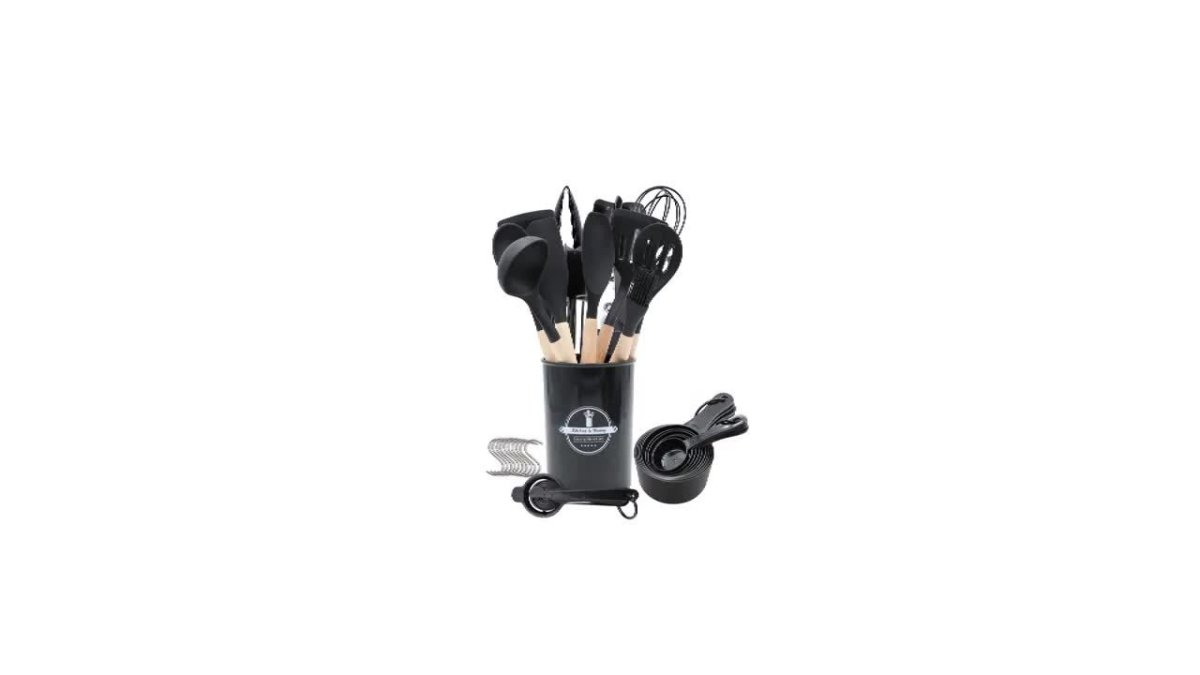 36pcs Nonstick Cookware Kitchen Utensil Set with Heat - Resistant Silicone & Non - Slip Wooden Handle - Heavy - Duty Food Grade Silicone Spatula, Tongs, Slotted Spoon, Ladle, Whisk, Turner, Pizza - like Opener for Pans, Grills, Fryi - Buy That Thang