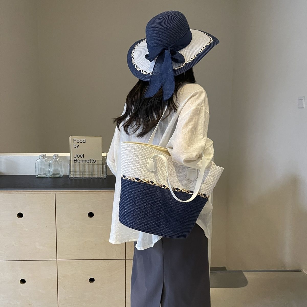 Straw Bag and Hat Set for Women, Beach Vacation, Versatile Sun Protection Wide Brim Hat, Commute Travel Large Capacity Tote Bag - Buy That Thang