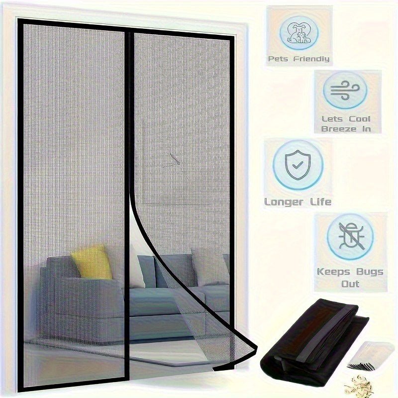 [Durable Magnetic Screen Door] Heavy Duty, Durable Magnetic Screen Door - No Manual Operation, Insect - Proof Partition with Frame Shackle for Pets & Youngsters, Easy Install for Indoor/Outdoor Use, Modern Door Accessory - Buy That Thang
