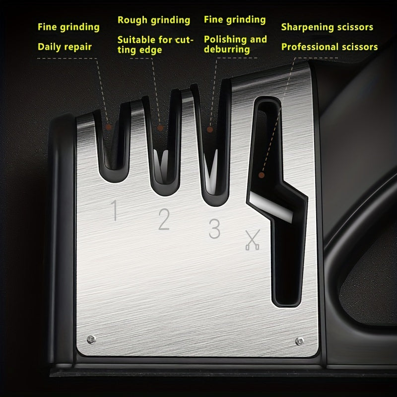 1pc, 4 Stage Handheld Knife Sharpener with Non-Slip Base - Quick Sharpening Tool for Kitchen Knives