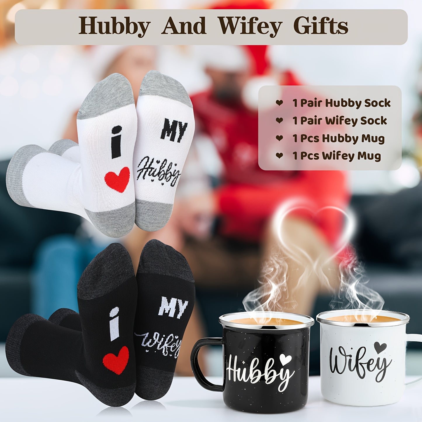 4 Pack Hubby and Wifey Gifts Wifey and Hubby Enamel Couples Coffee Mugs Couples Socks for Bride EngaSynthetic Gemstoneent Groom Wedding Gifts Party Packs