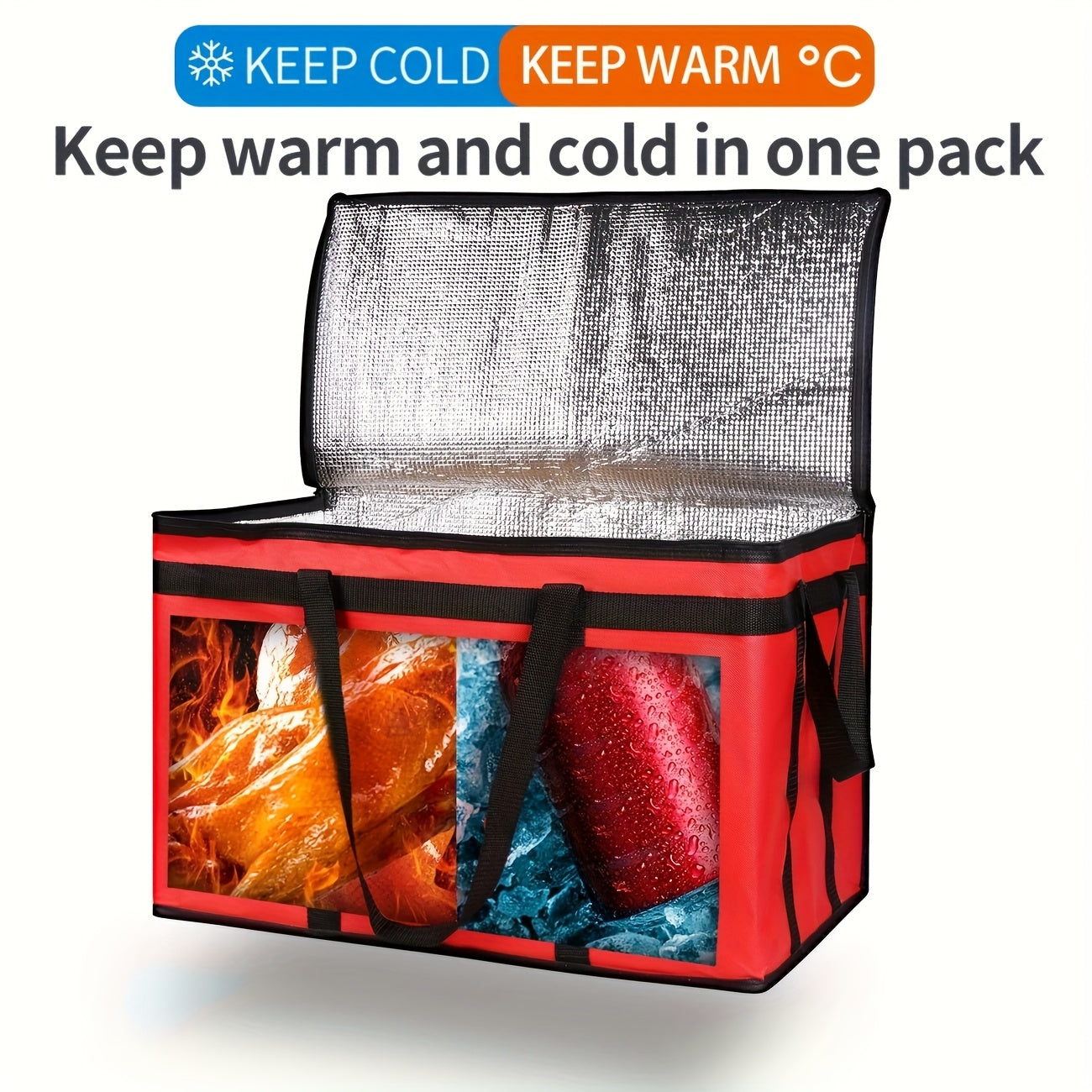 1 Pcs XXXL Oversized Red Insulated Delivery Bag - Cold-Resistant, Heat-Resistant, Foldable, And Durable With 2mm Grid-Pattern Pearl Cotton And Non-Woven Fabric, Warmer Than Aluminum Foil - Reusable Shopping And Food Storage B