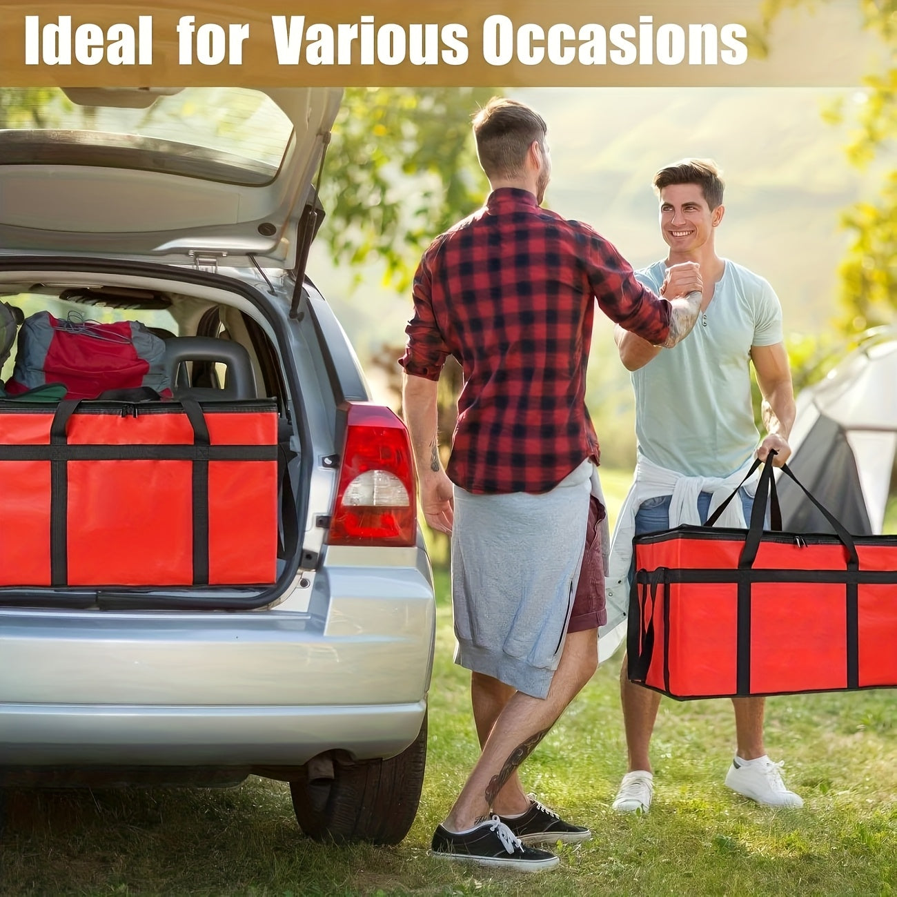 1 Pcs XXXL Oversized Red Insulated Delivery Bag - Cold-Resistant, Heat-Resistant, Foldable, And Durable With 2mm Grid-Pattern Pearl Cotton And Non-Woven Fabric, Warmer Than Aluminum Foil - Reusable Shopping And Food Storage B