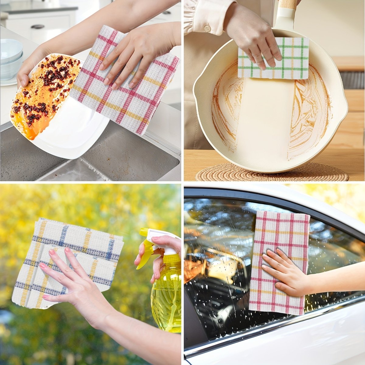 [Super Absorbent Dishcloths] 15pcs Super Absorbent Kitchen Dishcloths | Quick - Drying, Lint - Free, for Dishwashing, Countertops, Bathroom - Multi - Purpose Household Cleaning Towels (12/Box), Dish Drying, Checkered Pattern, Soft - Buy That Thang