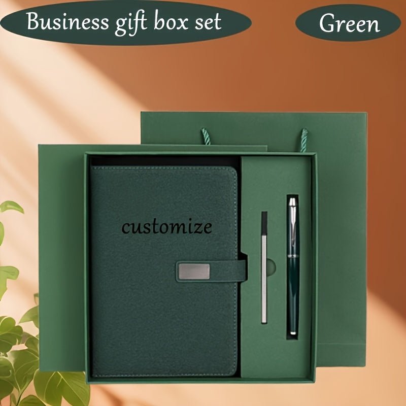 1set Customizable A5 Notebook Gift Set | Premium PU Leather Cover + Metal Pen + Refills | Perfect Gift - Buy That Thang