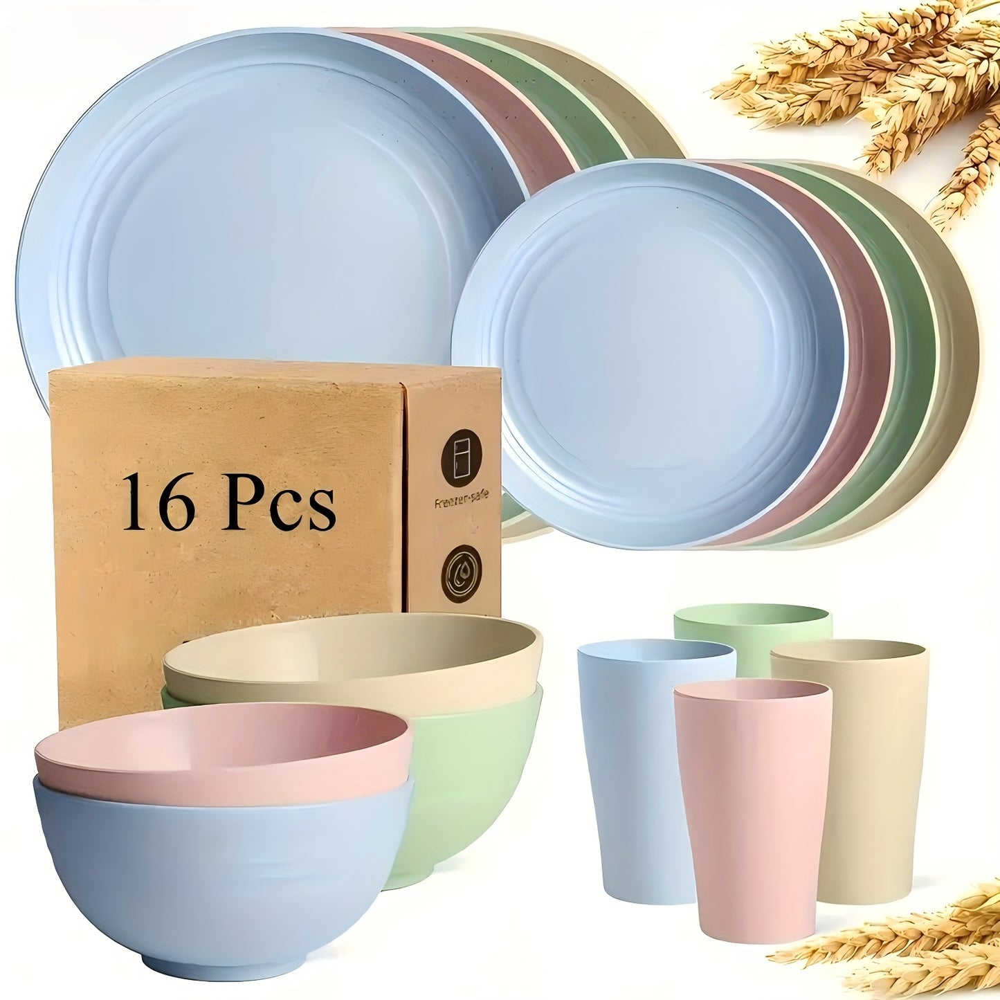 [Unbreakable Dinnerware Set] 32/17/16pcs Wheat Straw Dinnerware Set | Service For 8/4, Large Size Modern Dish Set-Plate/Dessert Plate/Bowl/Cup, Lightweight Tableware, Perfect For Camping, Gifts For Christmas/Halloween, Local
