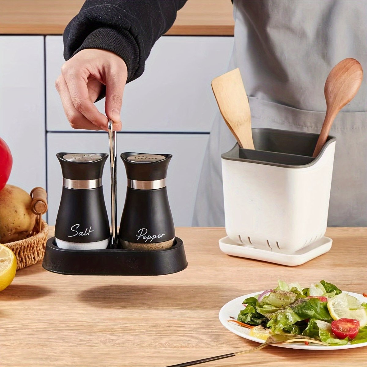 (1 Stand + 2 Bottles) A Set of Salt And Pepper Shakers, Shaker Bottles. Salt And Pepper Containers with a Glass Base, Featuring a Stable Stand, Suitable for Kitchen Tools, Cooking Tables, Rvs, Camping, Barbecues, And Seasonin - Buy That Thang