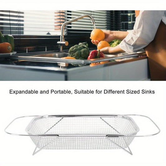 [Expandable Water Filter Basket] Stainless Steel Expandable Water Filter Basket - Large Adjustable & Foldable Design, Portable Telescopic Rack for Fruits Vegetables, Food - Safe Heavy - Duty Kitchen Essential (13.39x9.45 Inches), - Buy That Thang