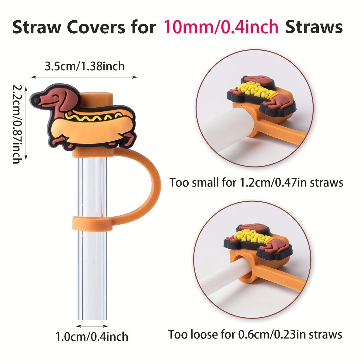 6 - Pack Cute Dachshund Dog Design Straw Toppers, 10mm Plastic Straw Caps for Cups, Food - Safe Drinking Tumbler Accessories, Perfect Gift for Dog Lovers - Buy That Thang