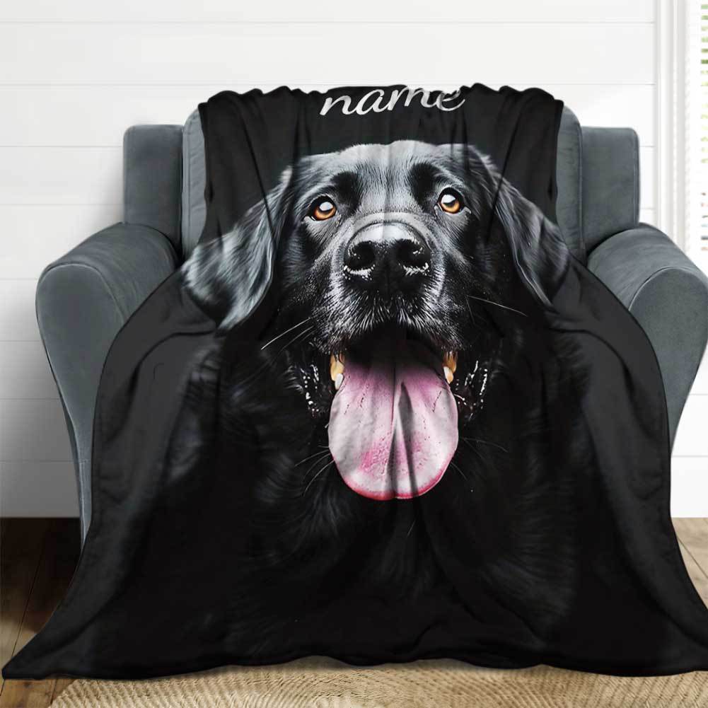 Personalized Black Labrador Retriever Dog Name Custom Photo/Text Option - Plush Fleece Blanket with Labrador Puppy Print, Hypoallergenic All-Season Bedspread, Bed Cover or Couch Throw - 280GSM Heavyweight Polyester (Add Your