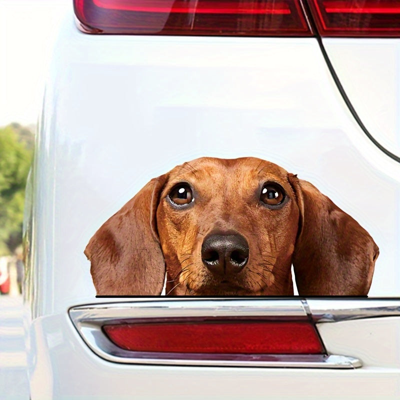 Peeking Dachshund Car Decal Sticker, Realistic Red Dachshund Dog Waterproof Removable Funny Car Window Truck Sticker Vinyl Bumper Sticker Decal, Dog Lover Gift, Dog Gift, Pet Vinyl Stickers