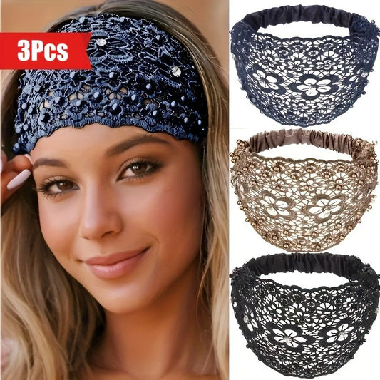 3pcs Ladies Crochet Flower Artificial Hollow Fashion Hair Accessories Headband, Elegant Ladies - Fashion Hair Accessories, Perfect for Casual Wear - Buy That Thang