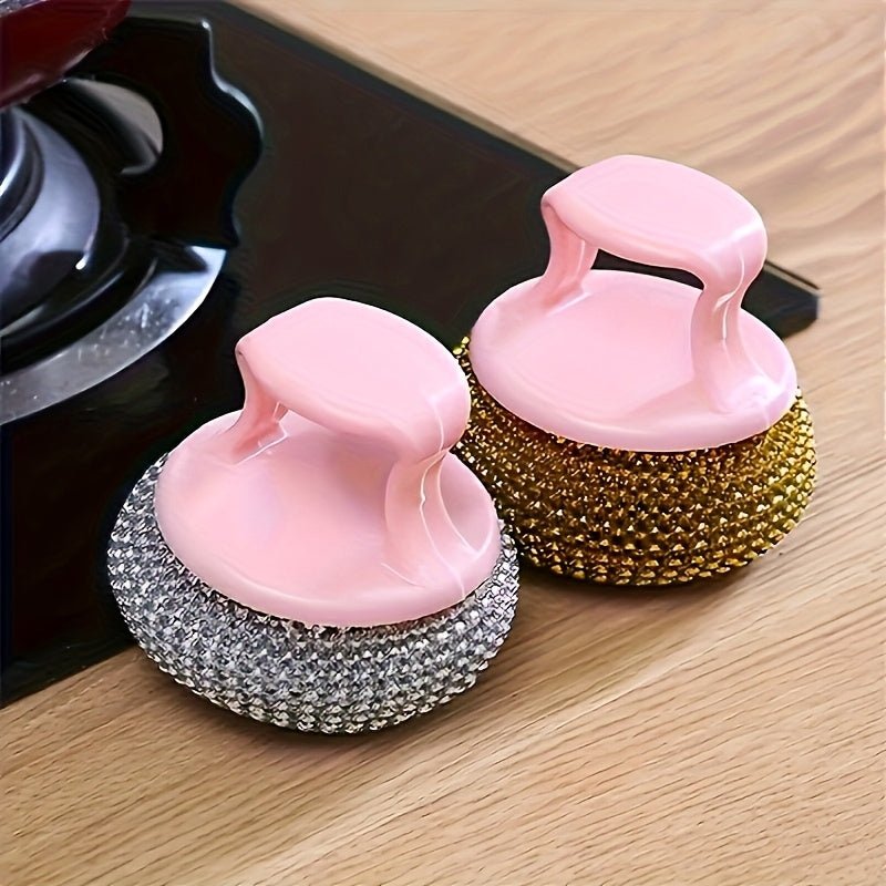 1pc Stainless Steel Cleaning Brush - Ergonomic Handle, Reusable Scrubbing Ball for Cookware, Kitchen, Bathroom, Floor and Outdoor Use, Durable Plastic and Metal Bristles, No Electricity Required, Multifunctional Scrubbing Bal - Buy That Thang