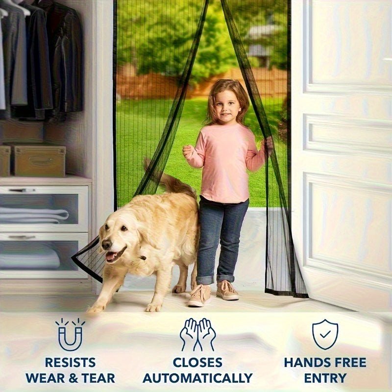[Durable Magnetic Screen Door] Heavy Duty, Durable Magnetic Screen Door - No Manual Operation, Insect - Proof Partition with Frame Shackle for Pets & Youngsters, Easy Install for Indoor/Outdoor Use, Modern Door Accessory - Buy That Thang