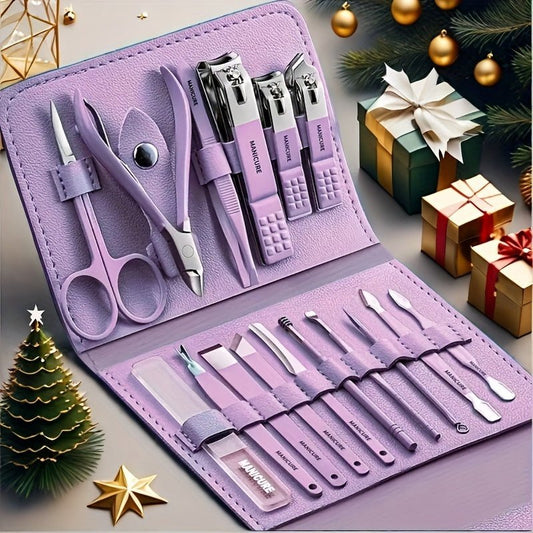 1 Set 16pcs Professional Stainless Steel Nail & Foot Care Set with Straight - Edge Nail Files, Ear Picker, Scissors, Nail Polish Remover, Nail Polish Brushes - Buy That Thang