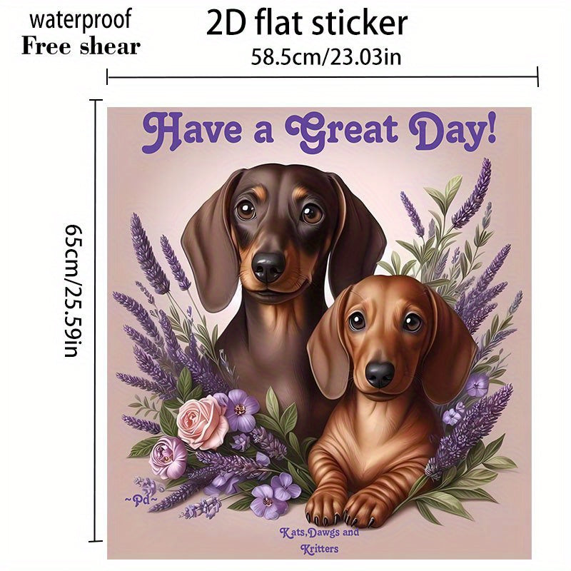 2pcs, 2D Flat = Cute Dachshund and Floral 2D Pattern Stickers, Suitable for Home Dishwasher, Washing Machine, Surface Refrigerator, Cabinet, Room, Door Bedroom, Kitchen, Office, and More, 2D Flat,