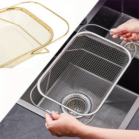 [Expandable Water Filter Basket] Stainless Steel Expandable Water Filter Basket - Large Adjustable & Foldable Design, Portable Telescopic Rack for Fruits Vegetables, Food - Safe Heavy - Duty Kitchen Essential (13.39x9.45 Inches), - Buy That Thang