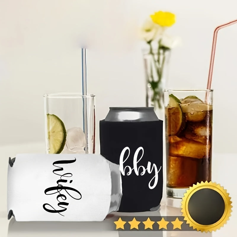 2pcs Hubby & Wifey Engraved Koozies - Reusable, Cans & Glassware Holders with "Hubby" & "Wifey" Design, Ideal for Weddings, Bachelor/Bachelorette Parties & More, Party Accessory | Personalized Koozies | Durable Koo