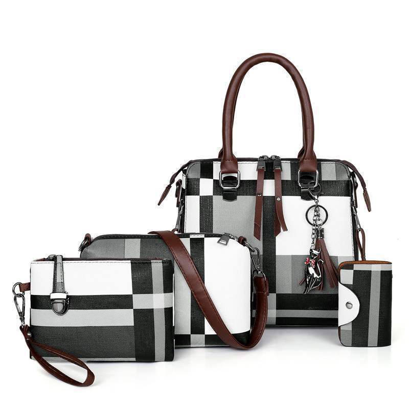 4 Piece Set Women's Casual Plaid Crossbody Tote Handbags Set