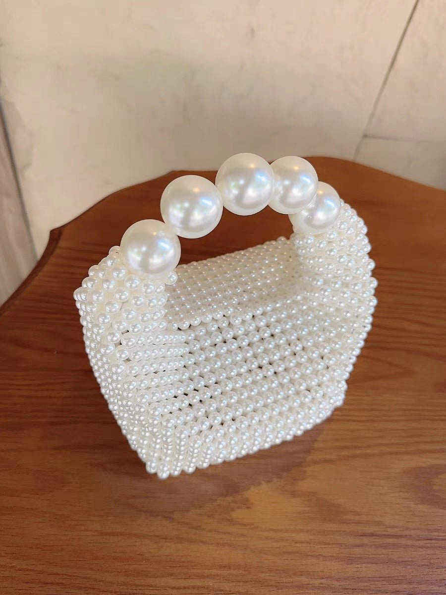 Pearl beaded bag Acrylic stone hobos tote handbag women handmade party bucket purse - Buy That Thang