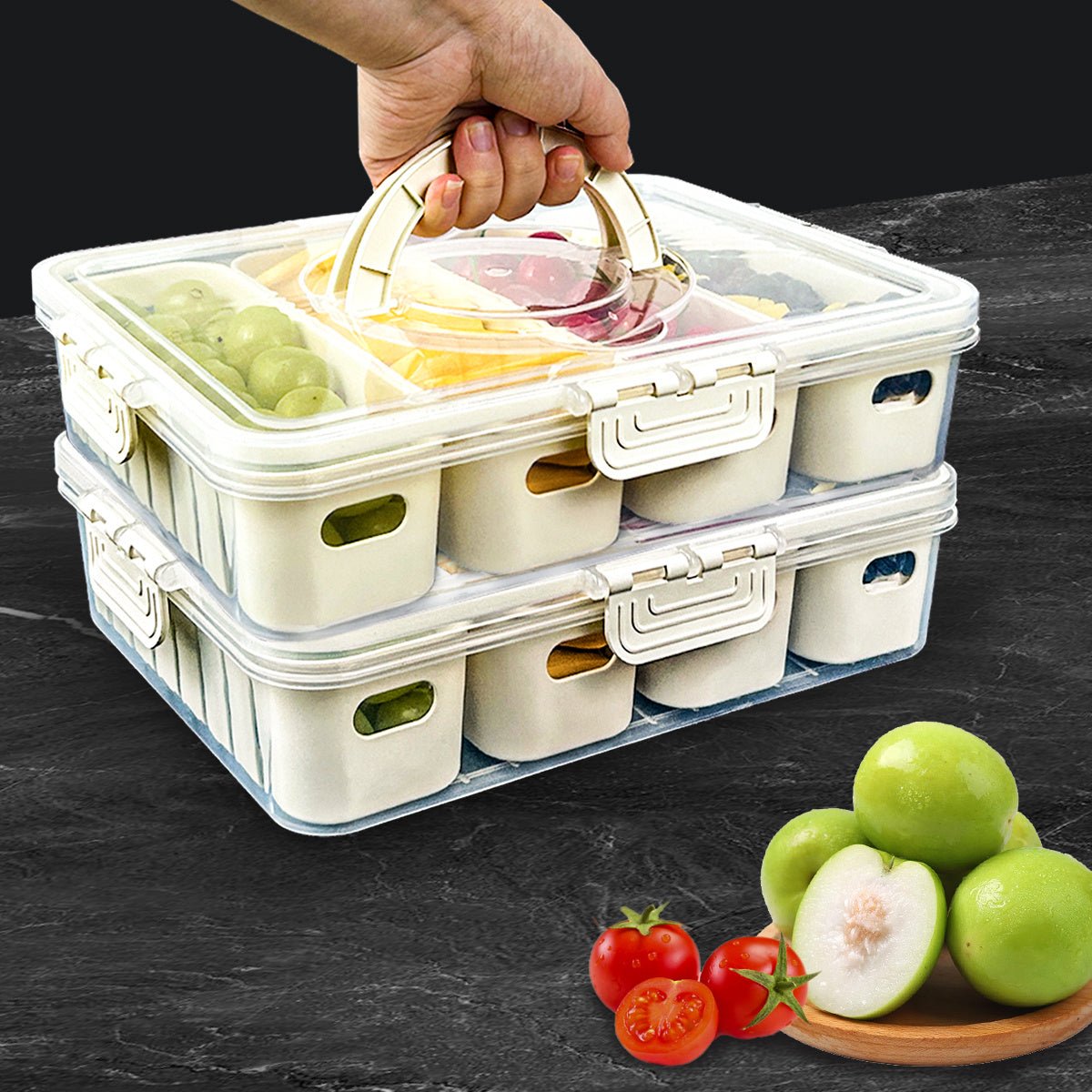 Fruit Storage Containers for Fridge Keep Fresh - Divided Serving Tray with Lid and Handle - Portable Picnic Parties Snackle Box Veggie Tray - Berry Candy Food Snack Organizer Travel, Compact Design, Easy to Clean, Leakproof C - Buy That Thang