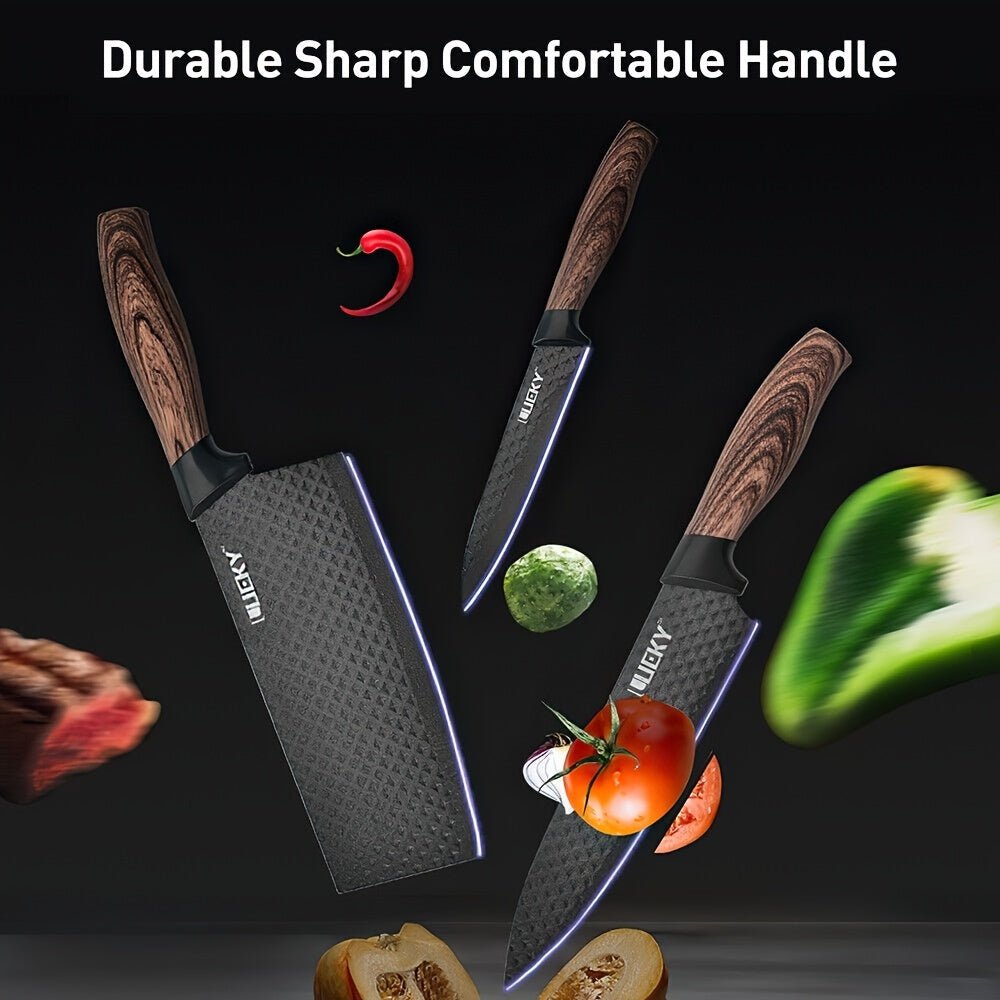 6pcs Professional Kitchen Knife Set With Ergonomic Wooden Handles - Ideal For Home Cooking And Professional Chefs - Includes Gift Box Packaging - Suitable For Cutting Meat, Vegetables, Fruits, Bread, And More - Buy That Thang