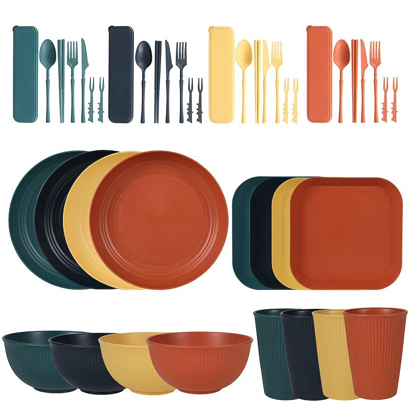 48pcs Dinnerware Sets, Unbreakable Plates And Bowls Sets, Reusable Dinnerware Sets for 4 People, Travel Camping Picnic Home Party Cutlery Set, Dishwasher Microwave Safe Dishes, Perfect for Thanksgiving - Buy That Thang