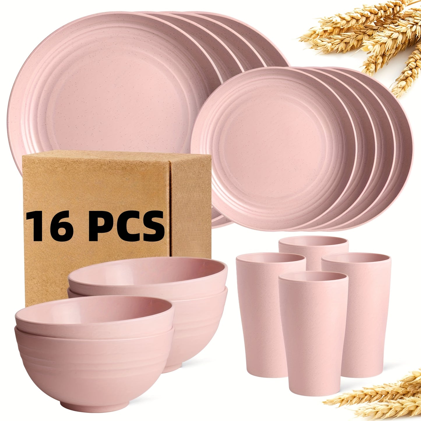 16/32pcs Kitchen Wheat Straw Large Size Dinnerware Set, For 4/8, Unbreakable Modern Dish Set Dinner Plate/Dessert Plate/Cereal Bowl/Cup, Dishwasher Safe, Lightweight Tableware, Camping And Everyday Use, Gifts For Men/Women/Ch