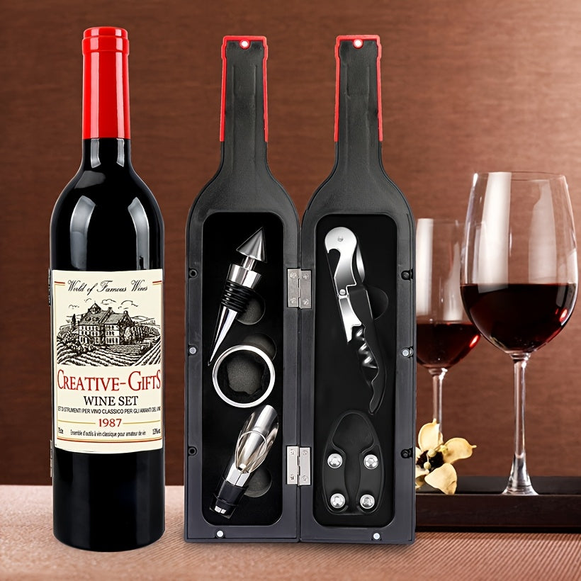 [Wine Opener Set] 5pcs Red Wine Bottle Opener Set | Bottle Opener+Preserving Stopper+Paper Cutter+Pourer+Drip Stopper - Color Box Packaging for Christmas New Year Wedding Gifts