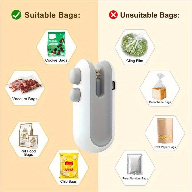 kitchen items Mini Bag Sealer, 2025 2-in-1 USB-C Rechargeable Snack Bag Sealer, Magnetic Food Sealer with Cut Bag Sealer Handheld Heat Sealer for Plastic Snack Bags Fresh