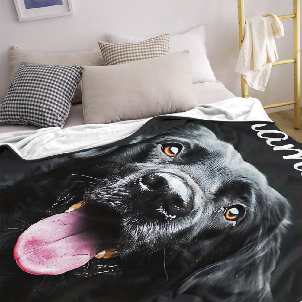 Personalized Black Labrador Retriever Dog Name Custom Photo/Text Option - Plush Fleece Blanket with Labrador Puppy Print, Hypoallergenic All-Season Bedspread, Bed Cover or Couch Throw - 280GSM Heavyweight Polyester (Add Your