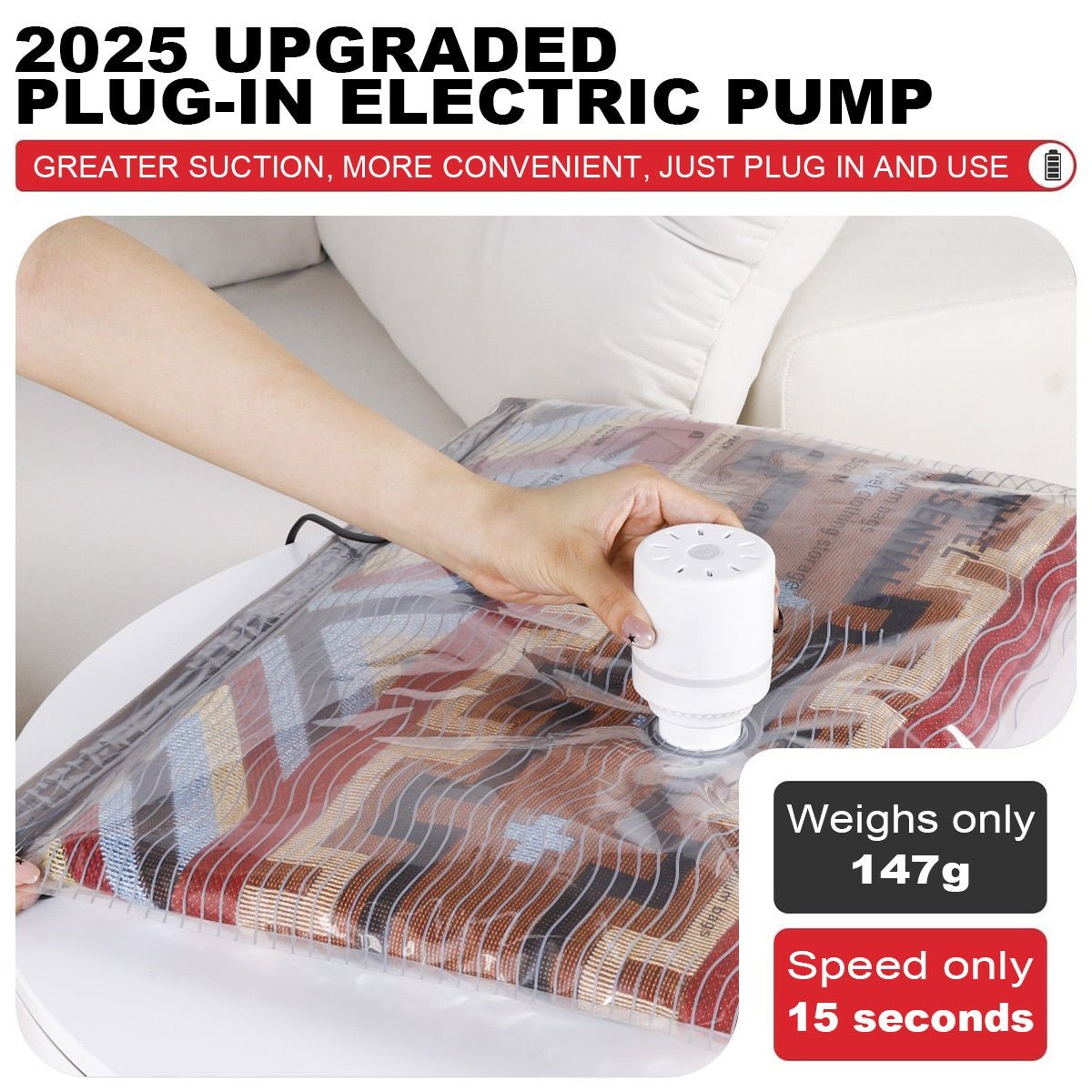 Electric Pump Set with 6/9/12/15 Travel Vacuum Storage Bags, Saving 75% of Space for Travel Packing, Designed in Three Sizes Specifically for Suitcases, Featuring an Upgraded Wide Opening for Easy Packing And Unpacking - Buy That Thang