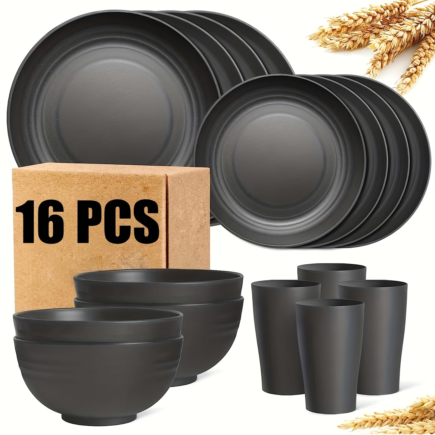 [Unbreakable Dinnerware Set] 32/17/16pcs Wheat Straw Dinnerware Set | Service For 8/4, Large Size Modern Dish Set-Plate/Dessert Plate/Bowl/Cup, Lightweight Tableware, Perfect For Camping, Gifts For Christmas/Halloween, Local