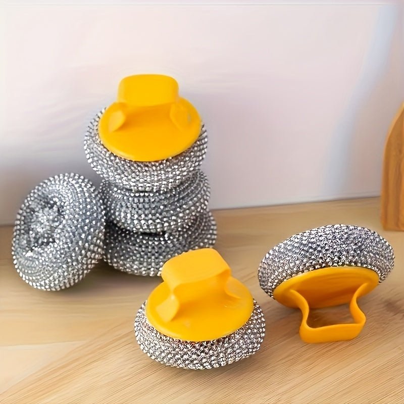 1pc Stainless Steel Cleaning Brush - Ergonomic Handle, Reusable Scrubbing Ball for Cookware, Kitchen, Bathroom, Floor and Outdoor Use, Durable Plastic and Metal Bristles, No Electricity Required, Multifunctional Scrubbing Bal - Buy That Thang