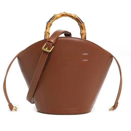 New design bucket bag fashion bamboo handle soft leather women bag single shoulder crossbody bag - Buy That Thang