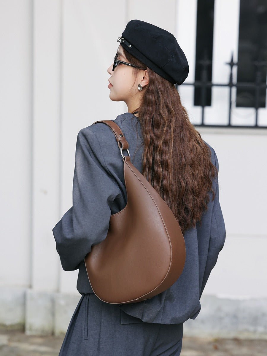 Single shoulder armpit bag genuine leather women's bag niche design crescent shaped bag crossbody tote bag versatile and trendy - Buy That Thang