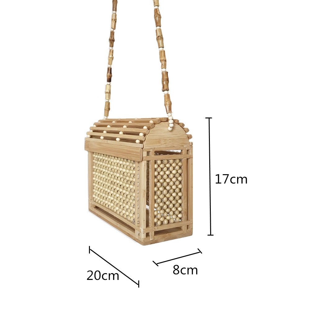 Square Bamboo Bag Summer Hollow Bamboo Beach Bag Fashion Messenger Bag Hand - woven Straw Shoulder Bag - Buy That Thang