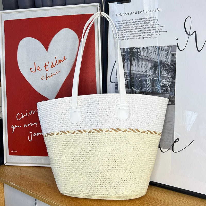 Straw Bag and Hat Set for Women, Beach Vacation, Versatile Sun Protection Wide Brim Hat, Commute Travel Large Capacity Tote Bag - Buy That Thang