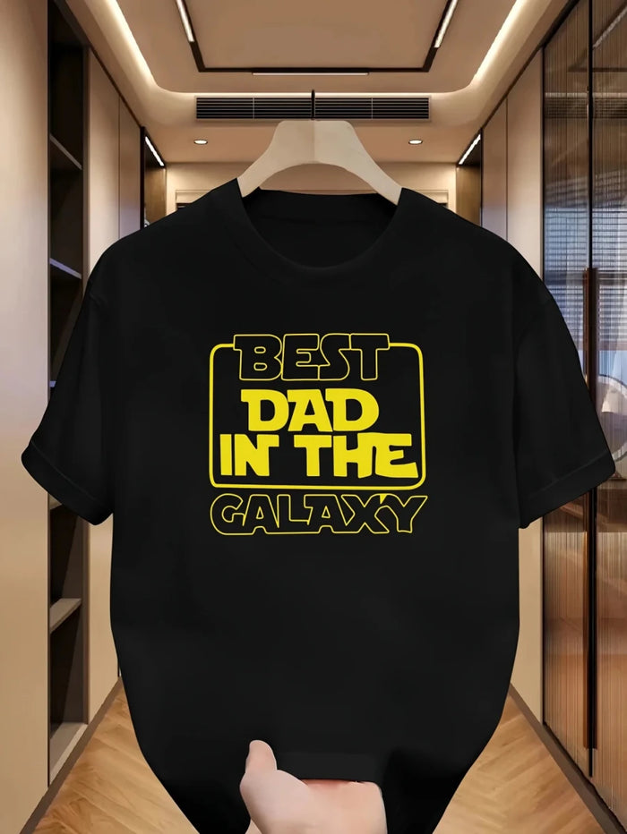 Best Dad In The Galaxy Graphic Tee for Men Breathable 100% Cotton Perfect for Summer Funny Casual Streetwear Style - Buy That Thang