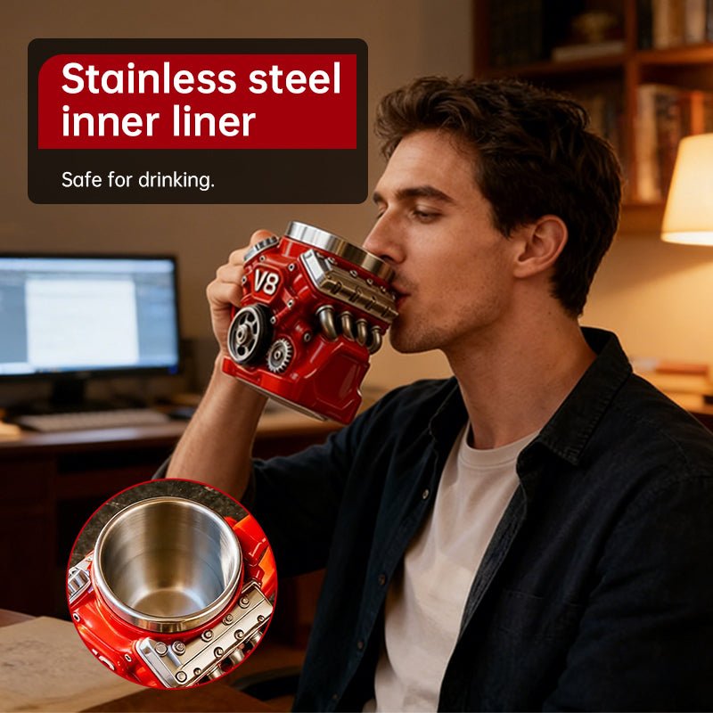 V8 Engine Mug | Stainless Steel Coffee Cup for Car Lovers - Buy That Thang