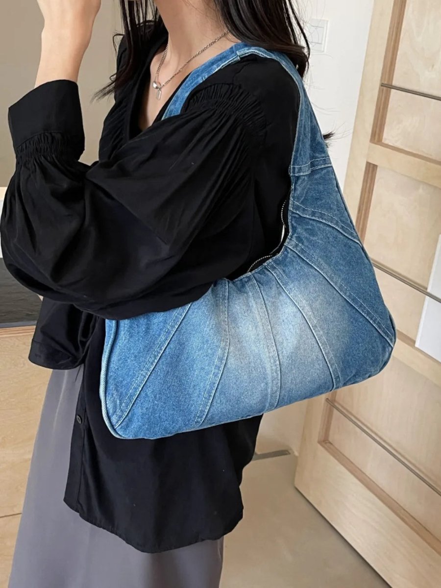 Crescent Shaped Denim Shoulder Bag - Buy That Thang