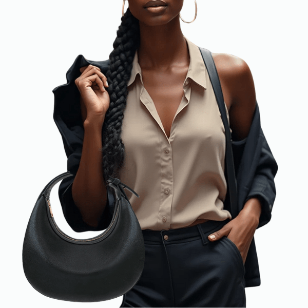Women Crescent Shoulder Handbag - Large Capacity Crossbody Hobo Purse Trendy Crescent Bag Clutch Handbag with Adjustable Strap (A - Black) - Buy That Thang