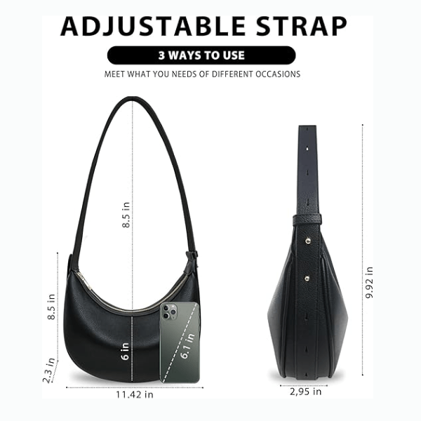 Women Crescent Shoulder Handbag - Large Capacity Crossbody Hobo Purse Trendy Crescent Bag Clutch Handbag with Adjustable Strap (A - Black) - Buy That Thang
