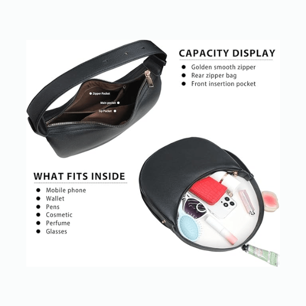Women Crescent Shoulder Handbag - Large Capacity Crossbody Hobo Purse Trendy Crescent Bag Clutch Handbag with Adjustable Strap (A - Black) - Buy That Thang