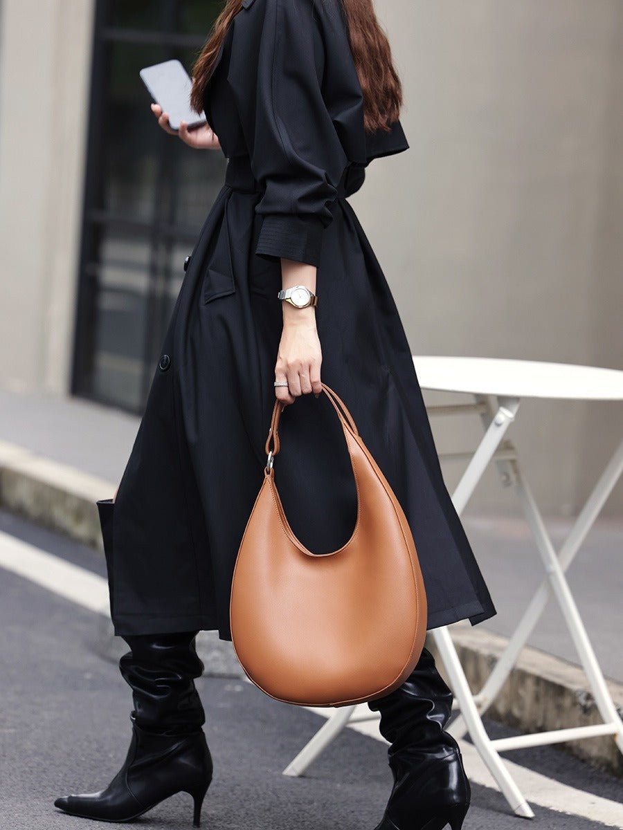 Single shoulder armpit bag genuine leather women's bag niche design crescent shaped bag crossbody tote bag versatile and trendy - Buy That Thang