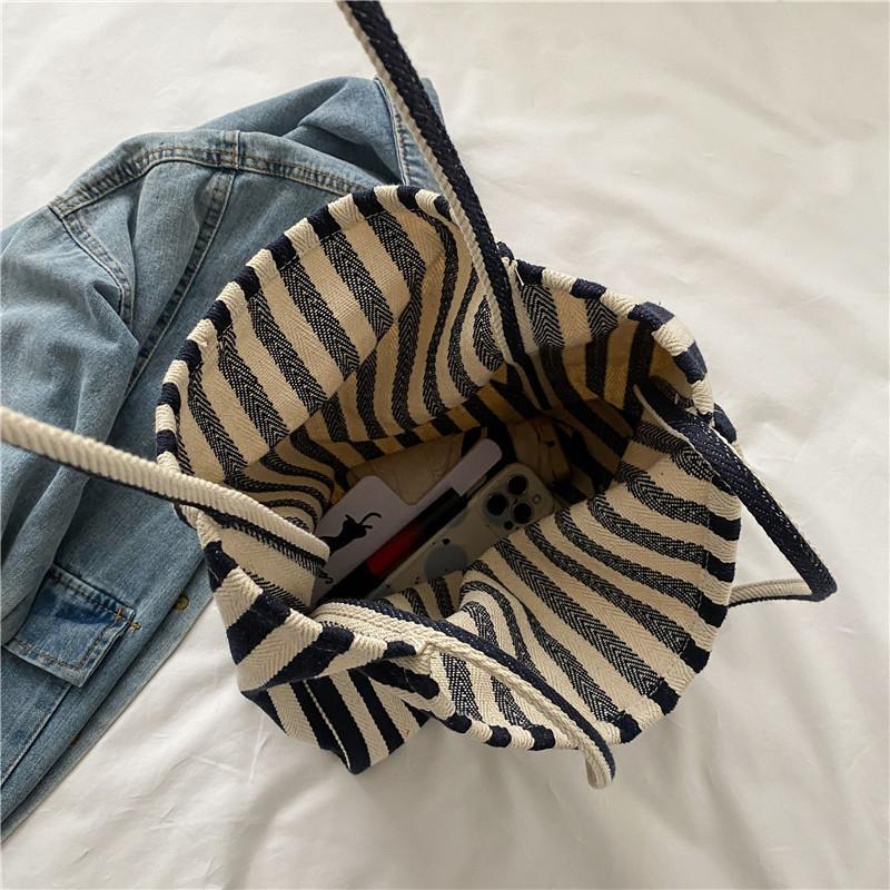 Simple Stripe Canvas Tote Bag for Women, Minimalist Ins Style, Bohemian Casual Fashion, Spring Summer Shopping Bag, Shoulder Handbag, Large Capacity - Buy That Thang