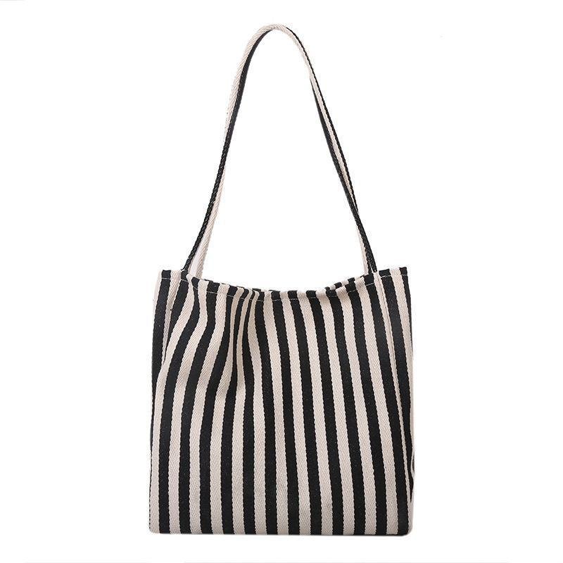 Simple Stripe Canvas Tote Bag for Women, Minimalist Ins Style, Bohemian Casual Fashion, Spring Summer Shopping Bag, Shoulder Handbag, Large Capacity - Buy That Thang
