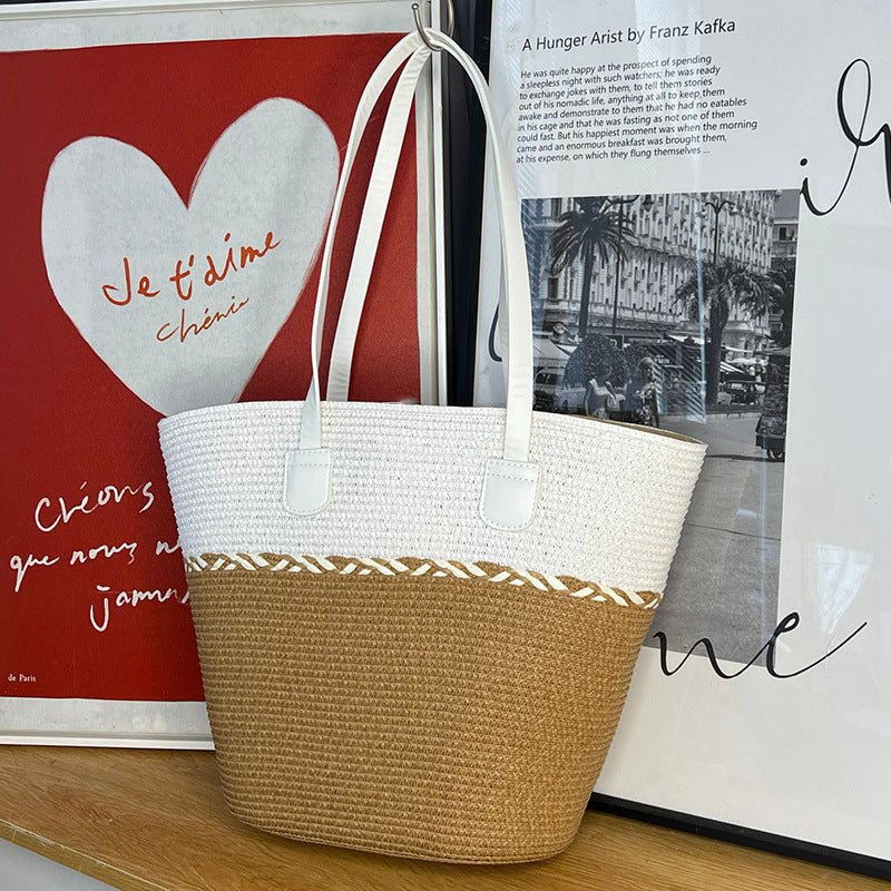 Straw Bag and Hat Set for Women, Beach Vacation, Versatile Sun Protection Wide Brim Hat, Commute Travel Large Capacity Tote Bag - Buy That Thang